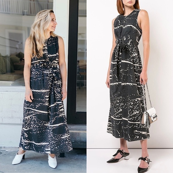 PROENZA SCHOULER Sleeveless Crisscross Tie Waist Abstract Cotton Maxi Dress 4 - Picture 1 of 9